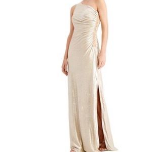 One shoulder gold dress